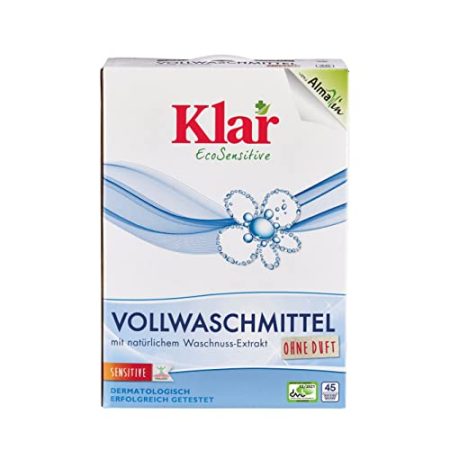 Klar Vollwaschmittel ohne Duft 2,475kg I Umweltfreundliches Waschpulver für Allergiker mit Waschnussextrakt I Ausreichend für ca. 45 Wäschen I Frei von synthetischen Duft- & Farbstoffen I Vegan