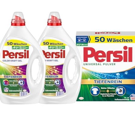 PERSIL-Set Pulver 1x 50 Waschladungen Universal & Kraft-Gel 2x 50 Waschladungen (100WL) Color, Voll- & Colorwaschmittel-Set für reine Wäsche und hygienische Frische für die Maschine