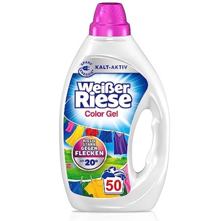 Weißer Riese Color Gel (50 Waschladungen), Color Waschmittel sorgt für strahlend saubere Wäsche & wirkt riesig stark gegen Flecken, Kalt-Aktiv schon ab 20° C, 100% recycelbar