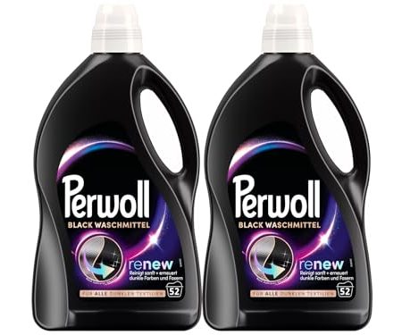 PERWOLL Black Waschmittel 2x52 WL (104 Waschladungen), Feinwaschmittel reinigt sanft und erneuert dunkle Farben und Fasern, für alle dunklen Textilien, mit Dreifach-Renew-Technologie