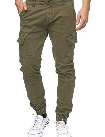 Indicode Herren August Cargohose aus Baumwolle mit 6 Taschen | Cargo Chino Hose f. Männer Army XL