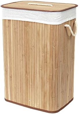 Compactor RAN5217 faltbarer Wäschekorb, Bambus-Serie, Bambus und Polycotton, helles Holz, 45 x 35 x H.60 cm