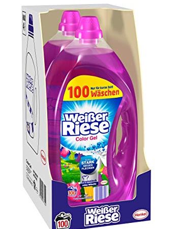 Weißer Riese Color Gel (200 (2 x 100) Waschladungen), Colorwaschmittel extra stark gegen Flecken, Flüssigwaschmittel für frische und saubere Wäsche in leuchtenden Farben