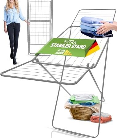 STAHLMANN ® Wäscheständer Silber mit 18 m Trockenfläche - Wäscheständer ausziehbar mit rutschfesten Füßen - Flügelwäscheständer - Wäscheständer klappbar - Wäschertrockner