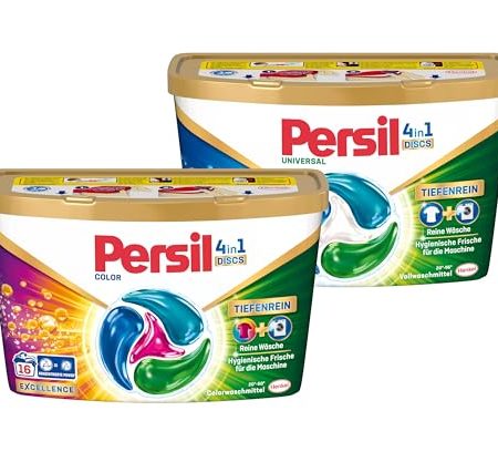 Persil Set Universal & Color 4in1 DISCS 32 Waschladungen (2x 16WL), Vollwaschmittel & Color Waschmittel Tiefenrein, für reine Wäsche und hygienische Frische für die Maschine