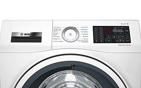 Bosch WDU28512 Serie 6 Smarter Waschtrockner,10kg Waschen,1400UpM,AutoDry optimale Trocknung, EcoSilence Drive leiser und effizienter Motor, weiß-schwarzgrau, Wash & Dry 60' Wäschepflege in 60 Minuten