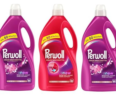 PERWOLL Flüssig-Set 3x 80 Waschladungen (240WL) 1x Color & 2x Color Blütenrausch, Feinwaschmittel-Set reinigt sanft und erneuert Farben und Fasern, mit Dreifach-Renew-Technologie