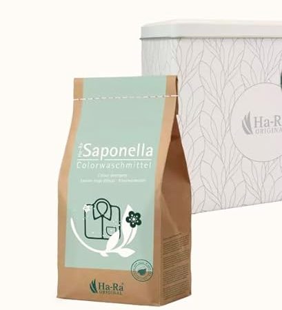 Ha-Ra Saponella Kombipack Color-Waschmittel Pulver & Waschmittelbox I 1,7 kg Waschpulver für Buntwäsche I bis zu 77 Waschladungen I stylische Dose für Waschpulver aus 100% recycelten Materialien