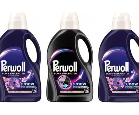 PERWOLL Flüssig-Set 3x 27 Waschladungen (81WL) 1x Black & 2x Black Blütenmeer, Feinwaschmittel-Set reinigt sanft und erneuert dunkle Farben und Fasern, mit Dreifach-Renew-Technologie