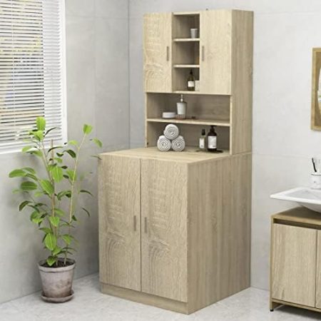 LAPOOH Waschmaschinenschrank Sonoma-Eiche Toilettenschrank, Überbauschrank, Waschmaschinenregal, Aufbewahrung Über Der Waschmaschine, Regal Für Toilette, Waschmachinenüberschrank