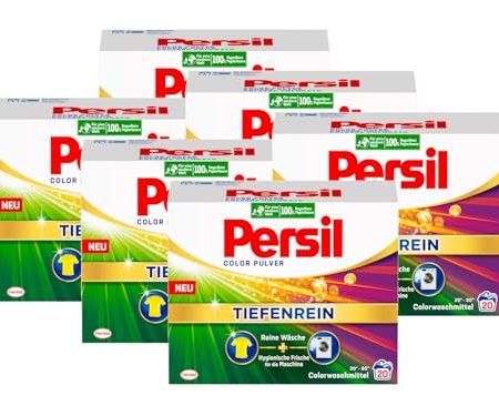 Persil Color Pulver Tiefenrein Waschmittel 120 Waschladungen (6x 20 WL), Colorwaschmittel für reine Wäsche und hygienische Frische für die Maschine, effektiv von 20 °C bis 60 °C