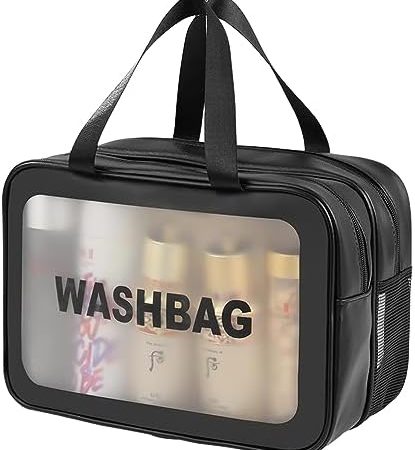 Toiletry Bag, Waterproof Clear Plastic Cosmetic Makeup Bags Transparent Travel Wash Bag for Women and Girls (XL, schwarz)