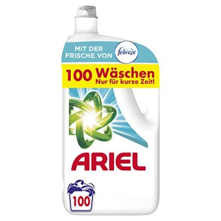 Ariel Flüssigwaschmittel, 100 Waschladungen, Mit Der Frische Von Febreze, Ausgezeichnete Fleckentfernung Beim 1. Waschen Selbst In Kälteren Temperaturen