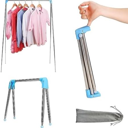 Wäscheständer, Ausziehbarer Kleiderstänge Ausziehbarer 0.38-1.4m, Kleiderständer Klappbar Tragbarer, Verstellbarer Leicht Clothes Rack Edelstahl für Reisen Tanz Camping Wäsche