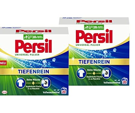 Persil Universal Pulver Tiefenrein Waschmittel 40 WL (2 x 20 Waschladungen), Vollwaschmittel für reine Wäsche und hygienische Frische für die Maschine, effektiv von 20 °C bis 95 °C