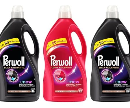 PERWOLL Flüssig-Set 3x 80 Waschladungen (240WL) 2x Black & 1x Color, Feinwaschmittel-Set reinigt sanft und erneuert Farben und Fasern, Waschmittel mit Dreifach-Renew-Technologie