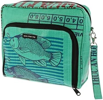 MoreThanHip Lexi Kulturtasche zum Aufhängen Grün - Kulturbeutel Damen und Herren aus Recycelten Fischfutter Tüten Waschtasche Kosmetiktasche Reisetasche Reißverschluss - 27 x 24 x 10 cm