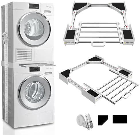 Kiss Core Verbindungsrahmen für Waschmaschine/Trockner Zwischenbaurahmen mit ausziehbarer Handtuchhalter aus Universell für alle Marken mit Breite von 53-68cm