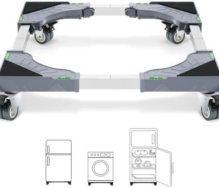 W B D WEIBIDA Waschmaschinen Untergestell mit 4 Feststellbaren Rollen, Bärenlast 200KG Waschmaschinensockel, Verstellbare Breite 40-62cm, Höhe 11cm Rollwagen, Trockner, Kühlschrank