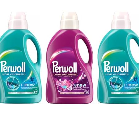 PERWOLL Flüssig-Set 3x 27 Waschladungen (81WL) 1x Color Blütenrausch & 2x Sport, Feinwaschmittel erneuert Farben und Fasern & Hygiene Waschmittel, entfernt schlechte Gerüche