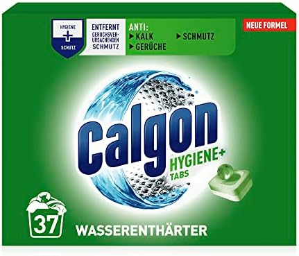 Calgon Hygiene+ Tabs – Schutz vor Kalkablagerungen und Schmutz – Wasserenthärter mit Hygieneschutz für die Waschmaschine – 1 x 37 Tabs