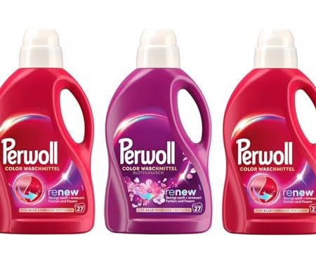 PERWOLL Flüssig-Set 3x 27 Waschladungen (81WL) 2x Color & 1x Color Blütenrausch, Feinwaschmittel reinigt sanft und erneuert Farben und Fasern, mit Dreifach-Renew-Technologie