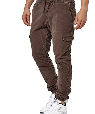 Indicode Herren Walker Cargohose (Cord-Stretch) | Cargo Hose Cordhose Kord Baumwollhose Dk Brown L