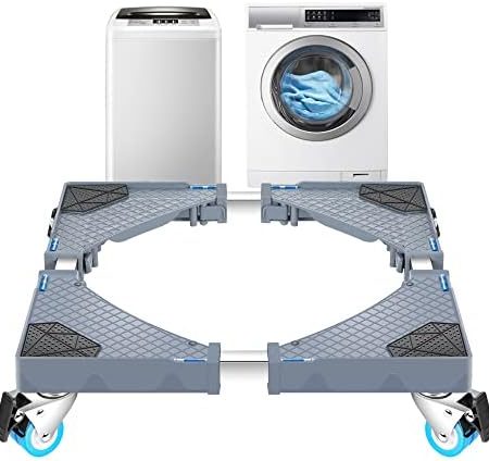 [en.casa] Waschmaschinen-Untergestell Zaberfeld Waschmaschinen Sockel mit 4 Rollen Podest max. 300 kg Edelstahl Grau
