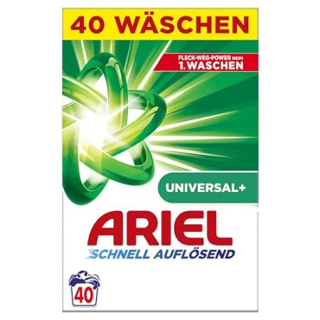 Ariel Schnell Auflösendes Pulverwaschmittel Universal+ 2.4 kg, 40 Waschladungen, Ausgezeichnete Fleckenentfernung