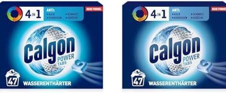 Calgon 4-in-1 Power Tabs – Wasserenthärter gegen Kalkablagerungen, Schmutz und Korrosion in der Waschmaschine – Beugt unangenehmen Gerüchen vor – 1 x 47 Tabs (Packung mit 2)