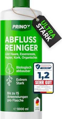 PRINOX® Abflussreiniger 1000ml EXTRA STARK - Profi Rohrreiniger löst Haare, Essensreste & schwerste Verstopfungen - Rohrfrei gegen hartnäckige Verstopfungen & üble Gerüche - Biologisch abbaubar