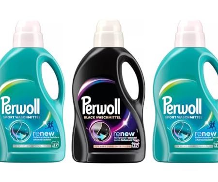 PERWOLL Flüssig-Set 3x 27 Waschladungen (81WL) 1x Black & 2x Sport, Feinwaschmittel erneuert dunkle Fasern & Hygiene Waschmittel, entfernt schlechte Gerüche & erhält die Elastizität