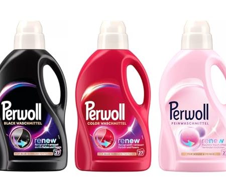 PERWOLL Flüssig-Set 3x 27 Waschladungen (81WL) 1x Black & 1x Color & 1x Für Wolle und Feines, Feinwaschmittel-Set reinigt sanft und erneuert Farben, mit Dreifach-Renew-Technologie