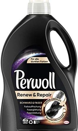 Perwoll Renew & Repair Schwarz & Faser (50 Waschladungen), Waschmittel für alle dunklen Farben, Feinwaschmittel stärkt die Fasern und verbessert die Farbintensität