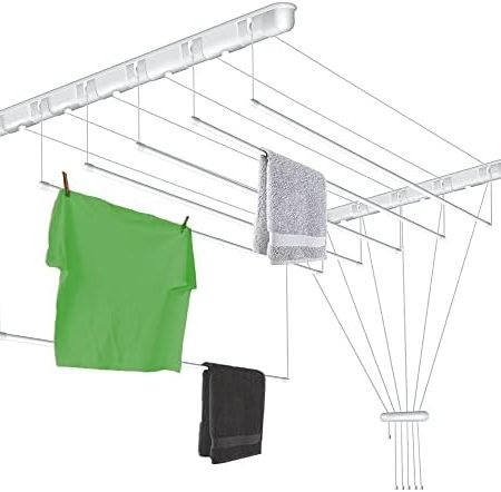 SEPIO Deckenwäschetrockner 6x110cm Badewanne | Wäscheständer Platzsparend | Clothes Drying Rack | Badzubehör | Deckenmontage |, Weiß, 6 Bars x 110cm