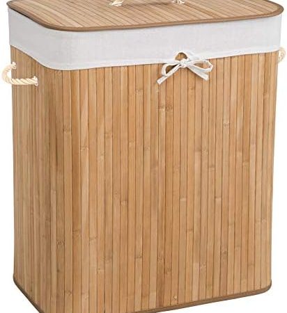 TecTake Robuster Bambus Wäschekorb faltbar mit Deckel und herausnehmbarem Wäschesack - diverse Modelle - (100L natural | Nr. 401834)