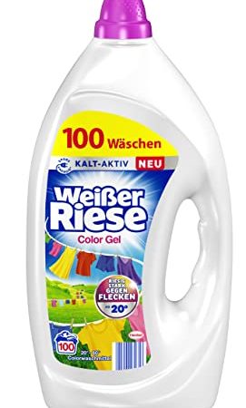 Weißer Riese Color Gel (100 Waschladungen), Color Waschmittel sorgt für strahlend saubere Wäsche & wirkt riesig stark gegen Flecken, Kalt-Aktiv schon ab 20° C, 100 % recycelbar