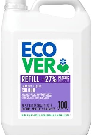 Ecover Waschmittel Color Apfelblüte & Freesie (100 Waschladungen), Flüssigwaschmittel mit pflanzenbasierten Inhaltsstoffen, Colorwaschmittel für Erhalt und Schutz der Kleidung, 5L