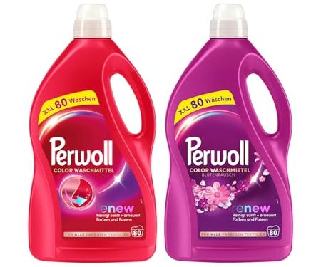 PERWOLL Flüssig-Set 2x 80 Waschladungen (160WL) 1x Color & 1x Color Blütenrausch, Feinwaschmittel-Set reinigt sanft und erneuert Farben und Fasern, mit Dreifach-Renew-Technologie