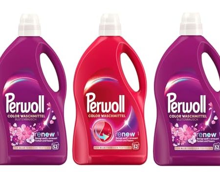 PERWOLL Flüssig-Set 3x 52 Waschladungen (156WL) 1x Color & 2x Color Blütenrausch, Feinwaschmittel-Set reinigt sanft und erneuert Farben und Fasern, mit Dreifach-Renew-Technologie