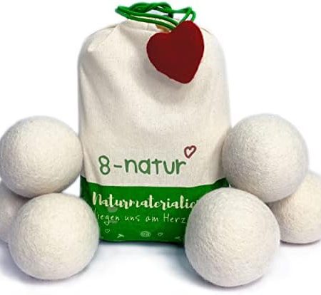 8-Natur - TÜV getestete Trocknerbälle für Wäschetrockner und Daunenjacken Schadstoff frei und tierfreundlich. Trockner Bälle aus 100% reiner Schafwolle. Wool dryer balls für Daunen