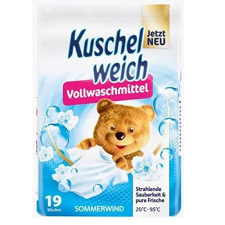 Kuschelweich Vollwaschmittel Sommerwind (19 WL) – hochwirksames Waschmittel Pulver für weiße Wäsche – Waschpulver Packung (1,2 kg) für 19 Wäschen