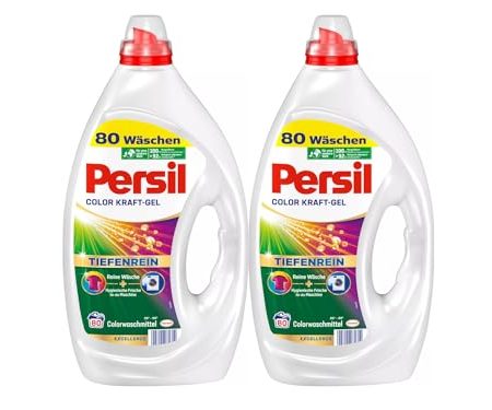 Persil Color Kraft-Gel (2 x 80 Waschladungen), Flüssigwaschmittel mit Tiefenrein Technologie, Colorwaschmittel für reine Wäsche und hygienische Frische für die Maschine, wirksam ab 20 °C