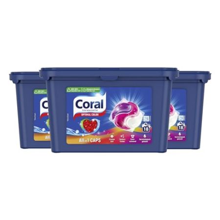 Coral Waschmittel Allin1 Caps Optimal Color Colorwaschmittel für strahlend saubere Farben 3x 18 WL