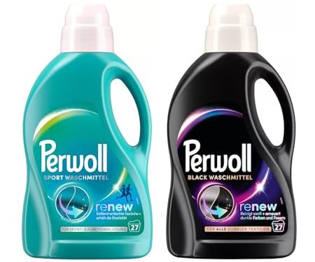 PERWOLL Flüssig-Set 2x 27 Waschladungen (54WL) 1x Black & 1x Sport, Feinwaschmittel erneuert dunkle Fasern & Hygiene Waschmittel, entfernt schlechte Gerüche & erhält die Elastizität