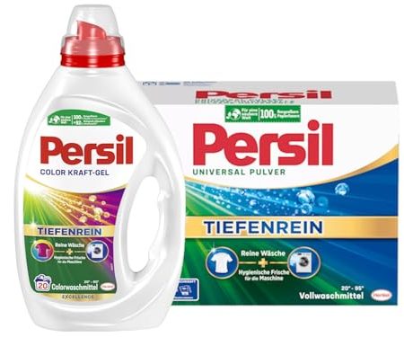 PERSIL-Set Pulver 1x 20 Waschladungen Universal & Kraft-Gel 1x 20 Waschladungen Color, Voll- & Colorwaschmittel-Set für reine Wäsche und hygienische Frische für die Maschine