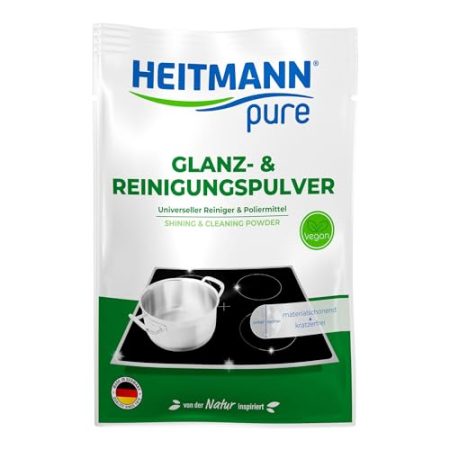 HEITMANN pure Glanz- & Reinigungspulver, für Küche, Bad, Oberflächen, Edelstahl, Silber, Messing, Sneaker, 1x30 g