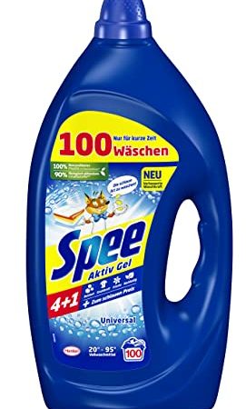 Spee Aktiv Gel Universal 4 + 1 Waschmittel (100 Waschladungen), Flüssigwaschmittel mit 4 + 1 Formel vereint Reinheit, Strahlkraft, Frische & Nachhaltigkeit, 20° - 95° C