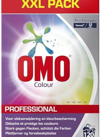 Omo Professional 100963000 Buntwaschmittel, Pulver für leuchtende Farben, kein Verbleichen, hohe Flecklösekraft, für 120 Wäschen