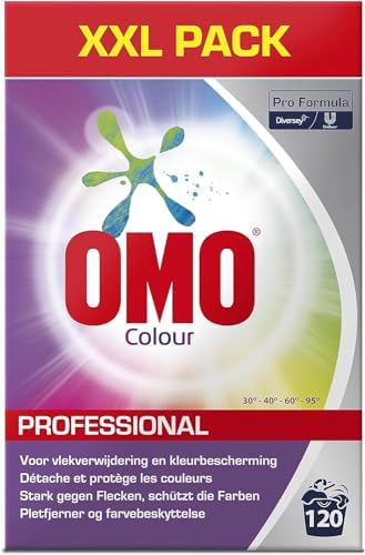 Omo Professional 100963000 Buntwaschmittel, Pulver für leuchtende Farben, kein Verbleichen, hohe Flecklösekraft, für 120 Wäschen